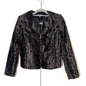 Brooks Brothers Jacket Women 6 Faux Calf Hair Animal Print Full Zip Brown Black